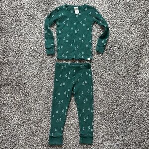 Forest Green Kids Pajama Set with Tree Pattern